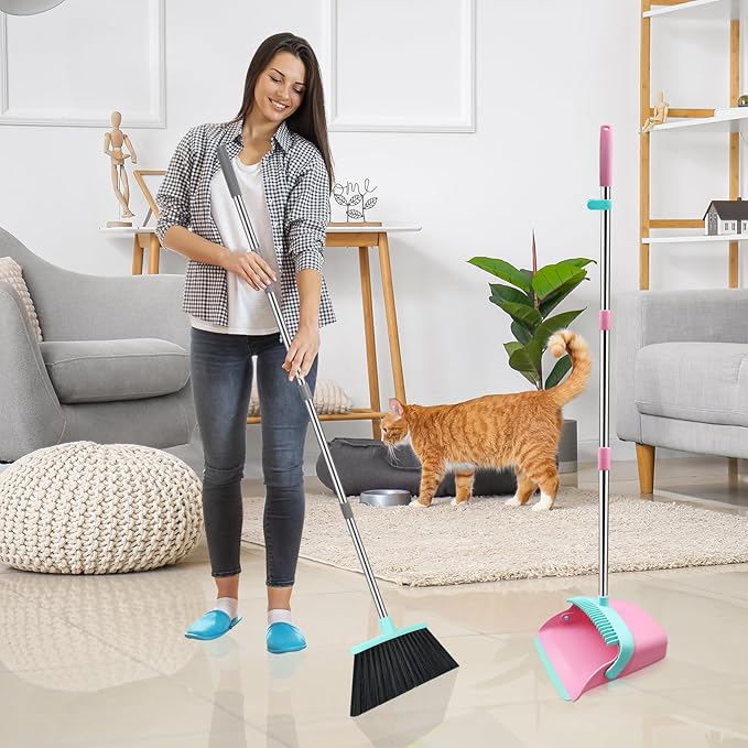 Broom and Dustpan Set, 52-in Long Adjustable Handle Broom Dustpan Combo - Image 7