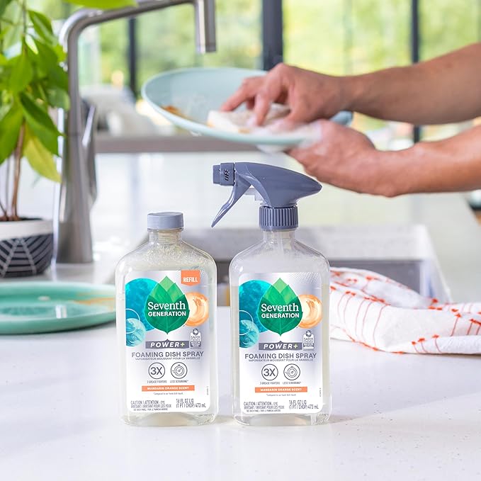 Seventh Generation Foaming Dish Spray, Power+ Mandarin Orange, 3 Powerful - Image 6