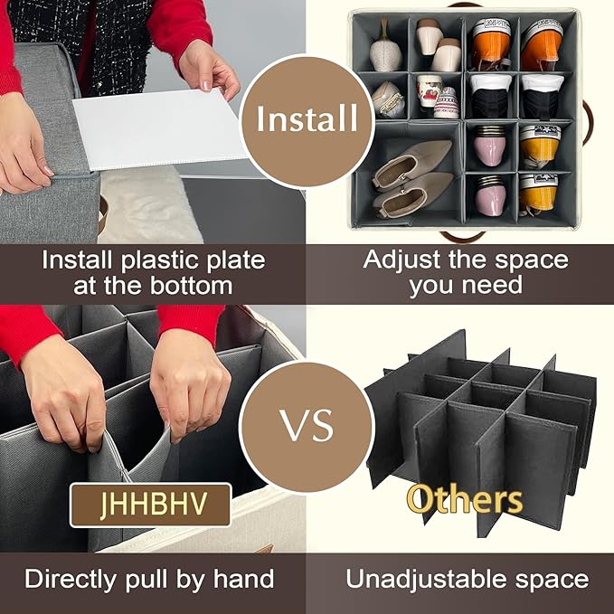 2 Pack Shoe Organizer for Closet, Adjustable Shoe Box Storage Containers - Image 3