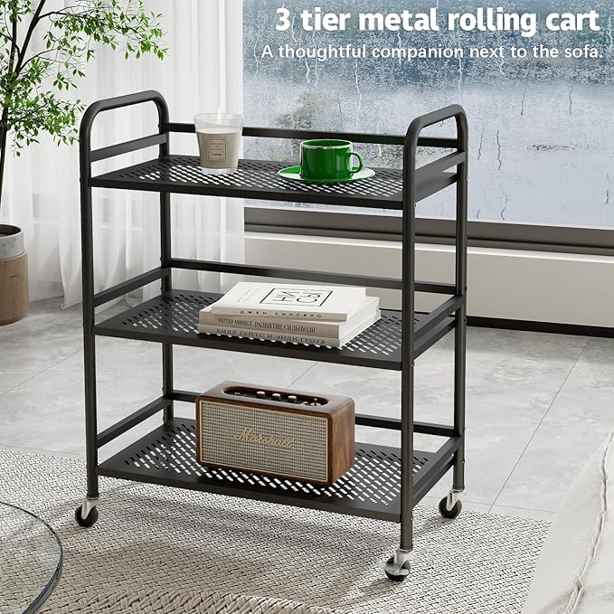 HDANI 3 Tier Metal Rolling Heavy Cart Supports 40 Lbs Per Tier, Rolling Cart - Image 4