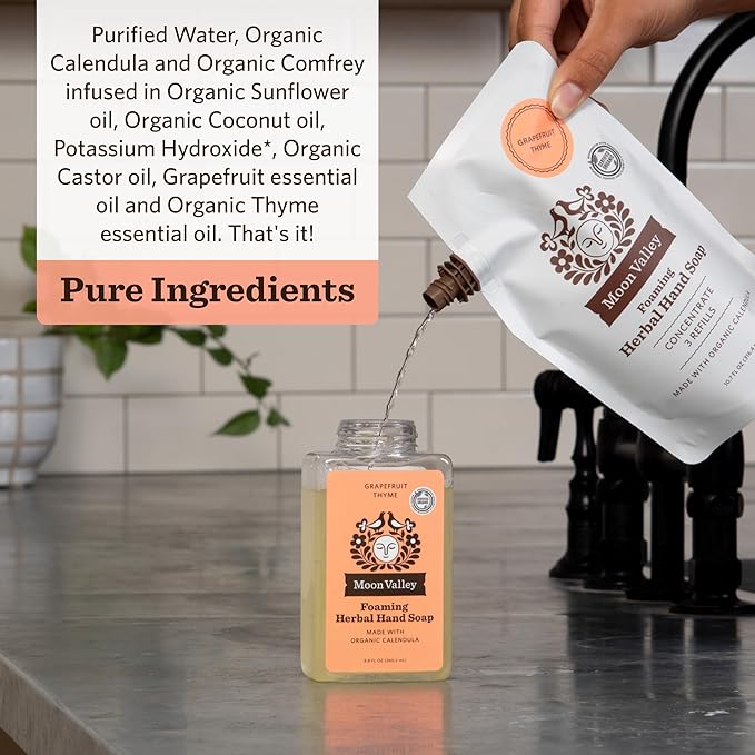 Moon Valley Foaming Hand Soap Refill Pouch, Two-Pack Grapefruit Thyme Soap - Image 3