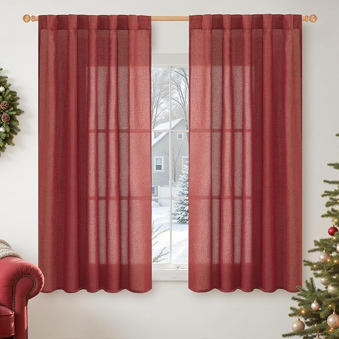 YoungsTex Red Linen Curtains 48 Inch Length by YoungsTex
