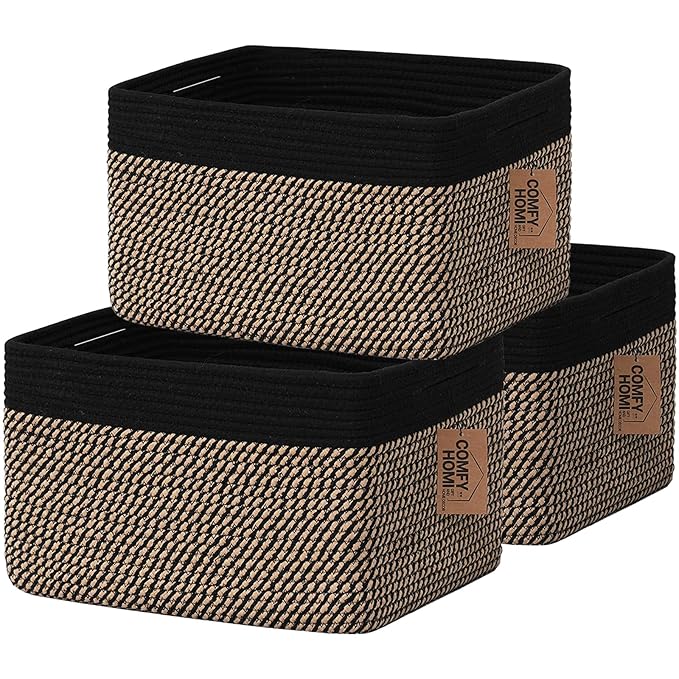 COMFY-HOMI 3PACK Cotton Rope Square Basket by COMFY-HOMI