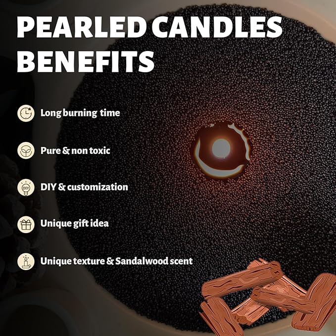 Sandalwood Scented Black Pearled Candle 18oz Luxury Sand Candle Granulated Wax - Image 3