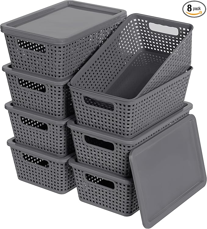 Plastic Storage Baskets With Lid, Storage Bins by Unknown