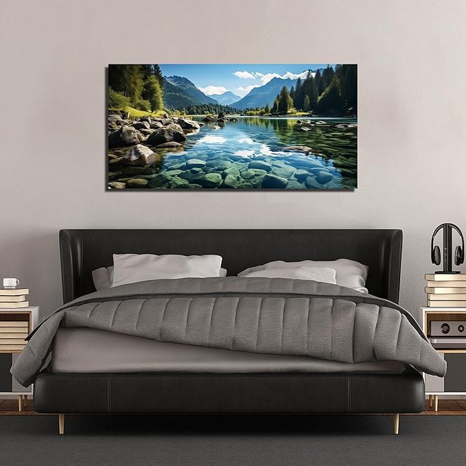 GUGIKA Landscape Wall Art for Living Room, Mountain and Lake Wall-Decor for - Image 5
