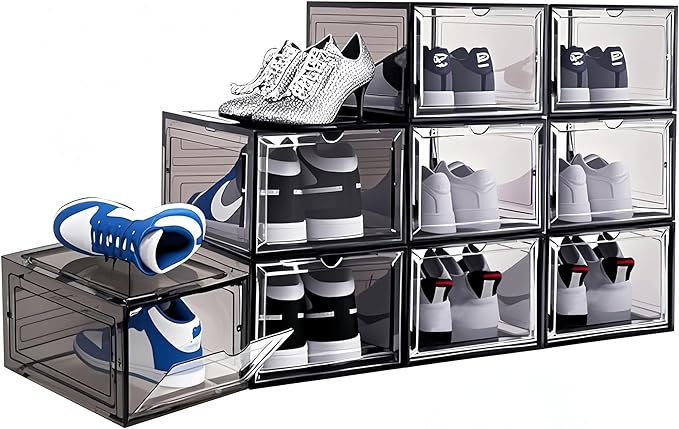 10 Pack Shoe Storage Box Clear Hard Plastic Shoe Organizer Stackable Hats - Image 7