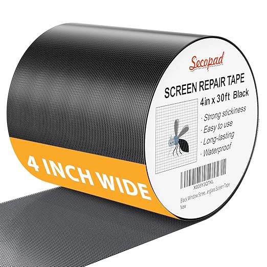 Black Window Screen Repair Kit, 4 in X 30 FT Screen Repair Tape by Secopad
