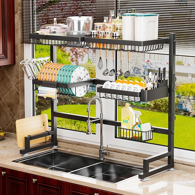 3-Tier Over Sink Dish Draining Rack, Adjustable Width and Height, - Image 8