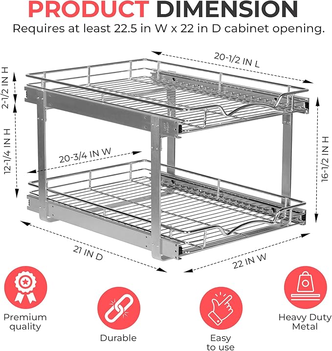HOLDN’ STORAGE Two Tier Pull Out Cabinet Organizer, Individual Sliding Drawers - Image 2