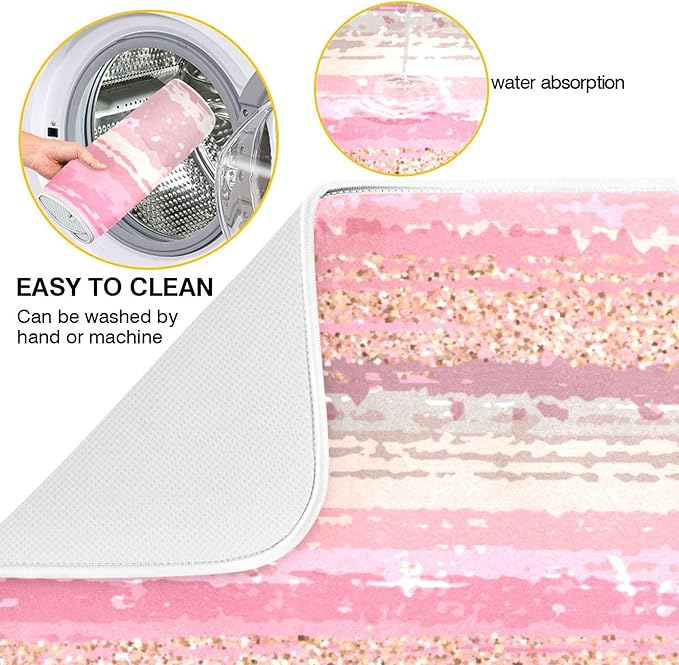 Pink Gold Stripe Dish Drying Mat - Image 2