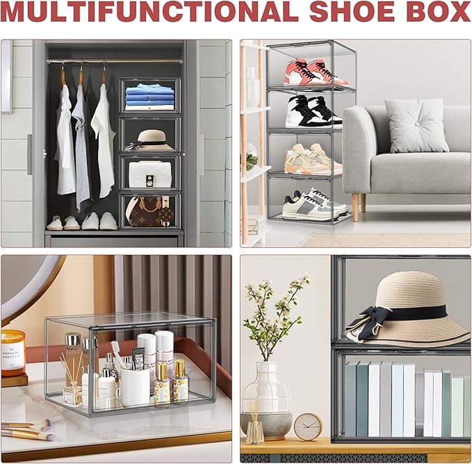 10 Pack Clear Shoe Box Shoe Storage Organizer - Image 6