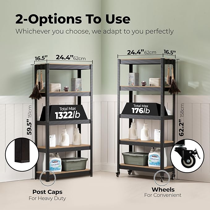 HOMEDANT House 5-Tier Metal Rolling Cart Shelf Rack Casters Heavy Duty - Image 4