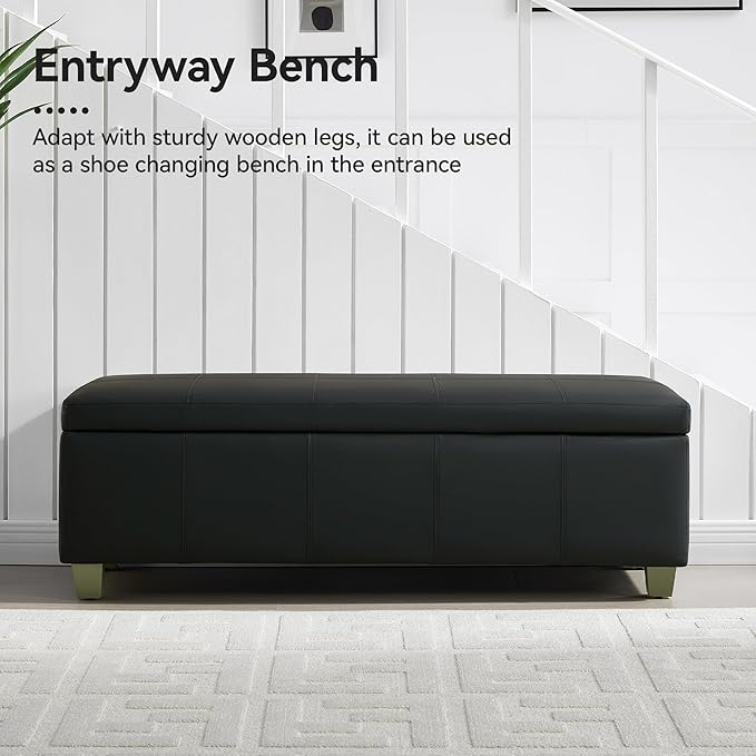 51" Faux Leather Storage Ottoman, Stitch Tufted Rectangle Upholstered End of - Image 6