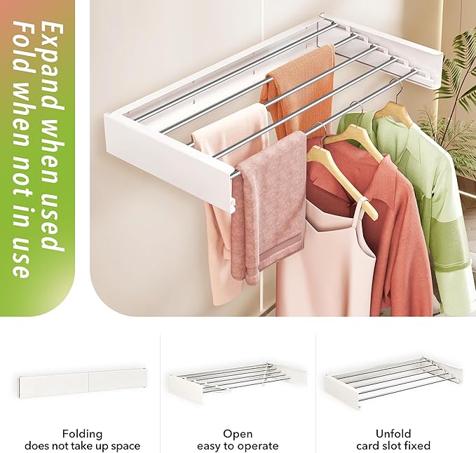 Wall Mounted Clothes Drying Rack 32 inches, Foldbale Laundry Drying Rack Wall - Image 6