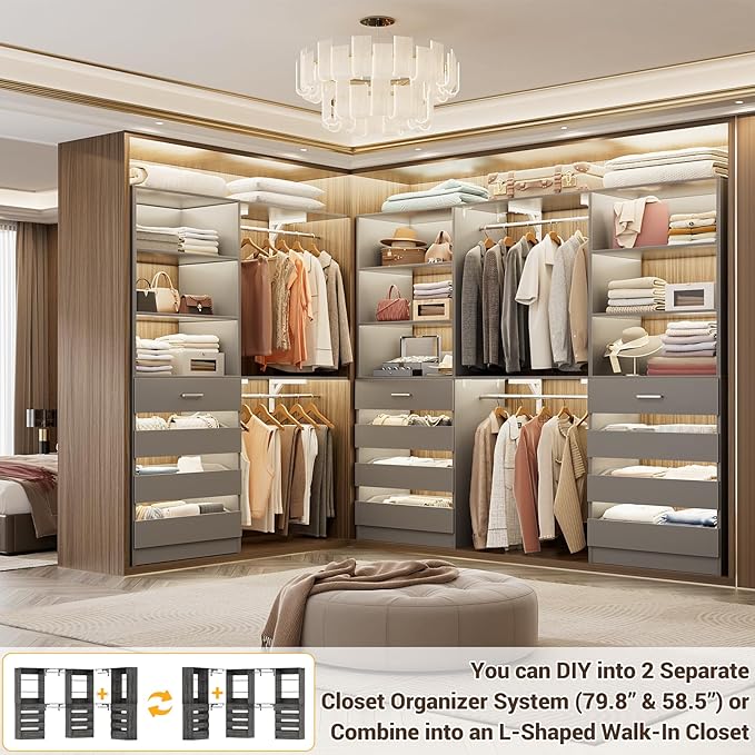 Aheaplus Closet System Set of 3, 138.5" Wood Closet Organizer System Tower - Image 2