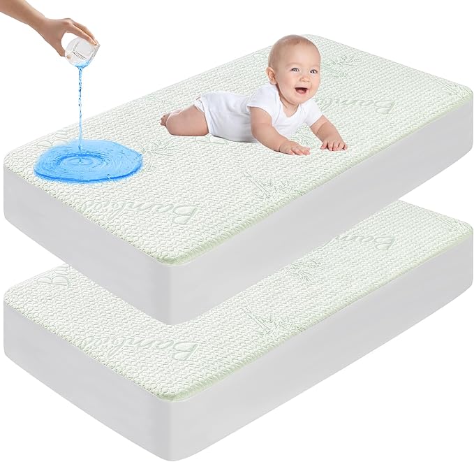 GOONIK 2 Pack Waterproof Crib Mattress Protector, Bamboo Viscose Breathable by GOONIK