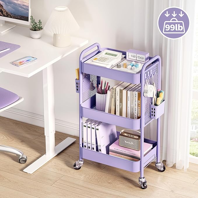 TOOLF 3 Tier Rolling Cart Storage Organizer, Metal Rolling Utility Cart - Image 8
