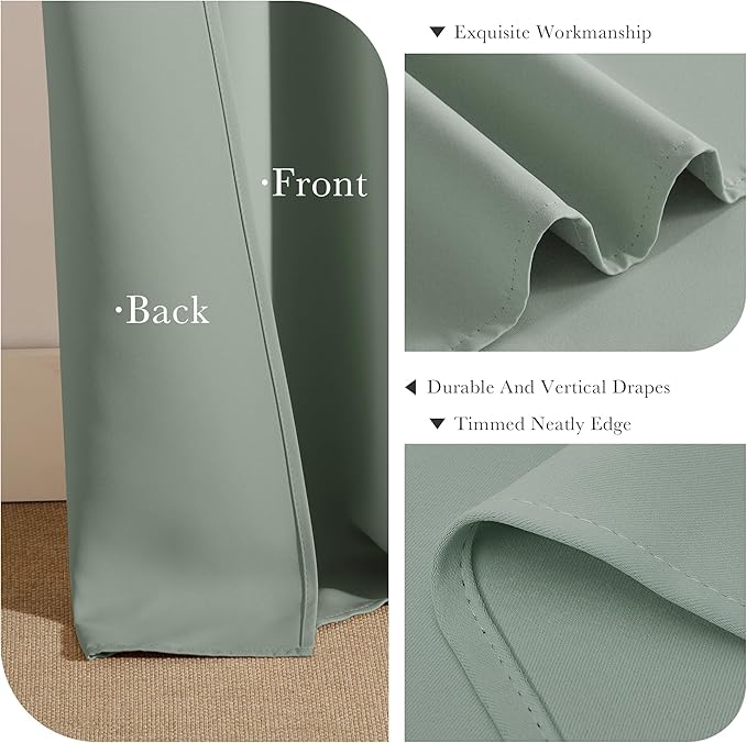 PONY DANCE Sage Green Kitchen Curtains 45 inch Length, Thermal Insulated - Image 5