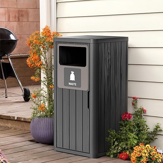 Outdoor Single Barrel Trash Can, Waterproof Resin Garbage Can - Image 2