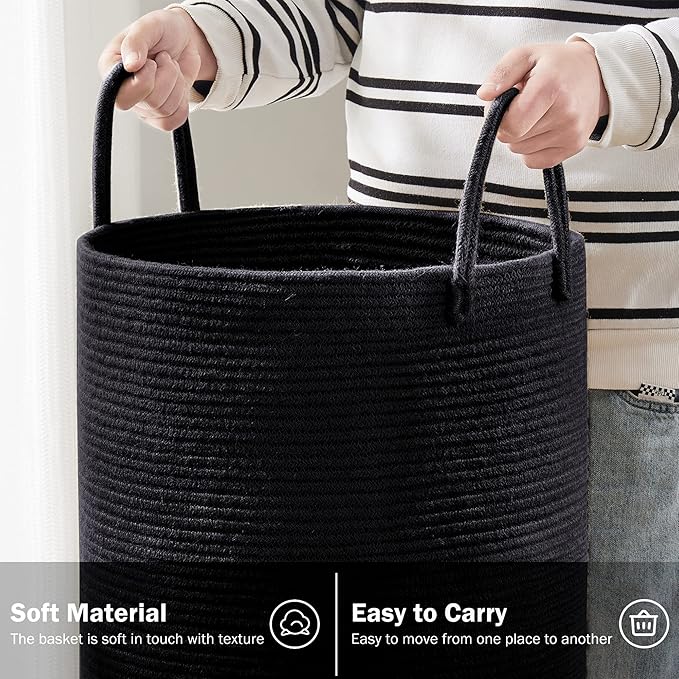 YOUDENOVA Woven Rope Laundry Hamper Basket, 58L Tall Laundry Basket, Baby - Image 4
