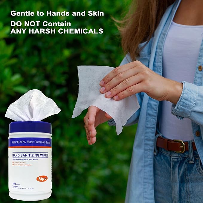 SIPA Hand Sanitizing Wipes 100 WIPES/CANISTER, Soft Textured Wipes, Fresh - Image 2