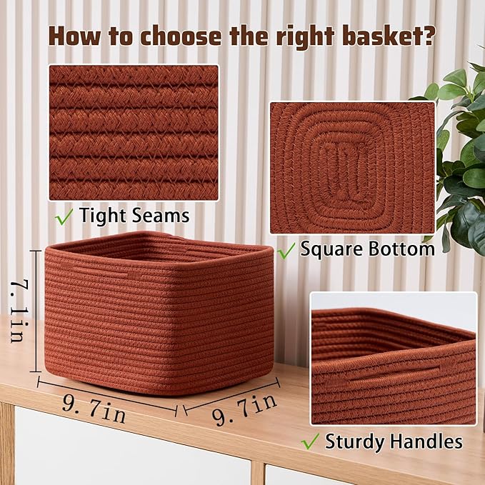 Small Organizing Baskets for Cubes Shelf, 9.7x9.7x7.1 Inch Rope Woven Storage - Image 2