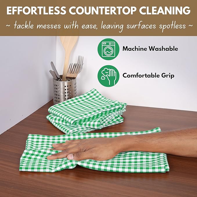 Native Fab Kitchen Dish Towels 16x26 inches Set of 4 Gingham Mini Check- 100% - Image 2