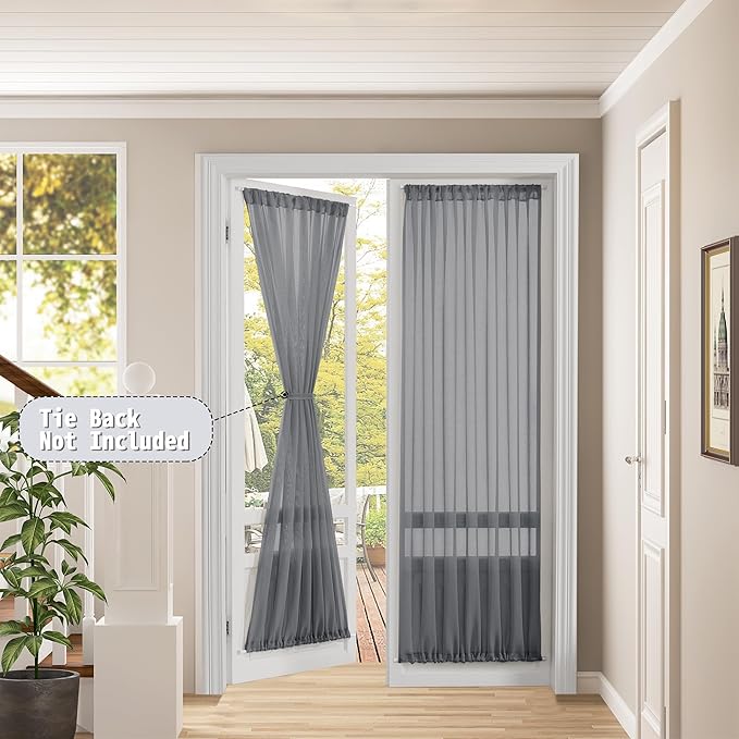 Tollpiz Sheer Door Curtains Closet Linen Textured Curtain Sheers Doorway Light - Image 2