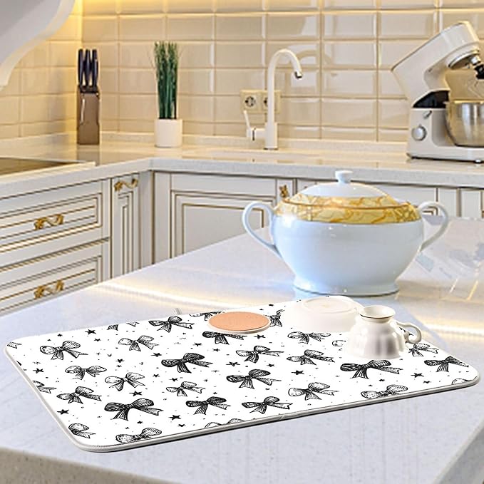 Black White Bowknot Dish Drying Mat - Image 6