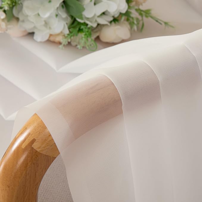 Chyhomenyc Ivory Sheer Curtains Tier 36 inch Length 2 Panels, Light Filtering - Image 5