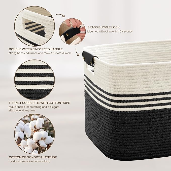 60L Large Laundry Basket with Leather Handles - Image 5