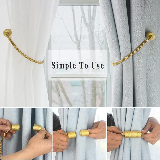 Magnetic Curtain Tiebacks 4 Pack Gold Curtain Rope Tieback Curtain Holders - Image 3