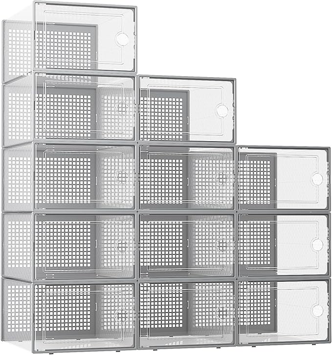 Kuject XX-Large Shoe Storage Boxes Organizers Clear Plastic Stackable 12 Pack by Kuject