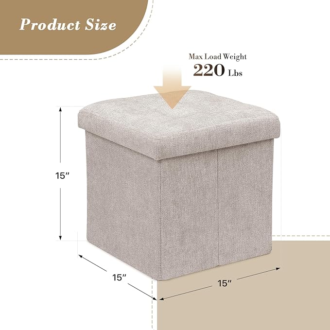 Athena Collection 15" Storage Ottoman Bench Folding Bench - Image 3