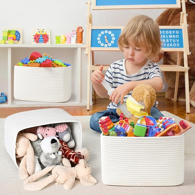 3-Pack Shelf Baskets for Organizing, Woven Storage Basket for Shelves, Cotton - Image 3