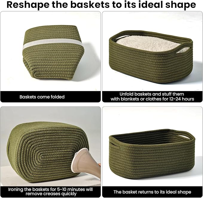 Small Green Storage Baskets for Organizing Shelves, Cute Woven Baskets for - Image 7