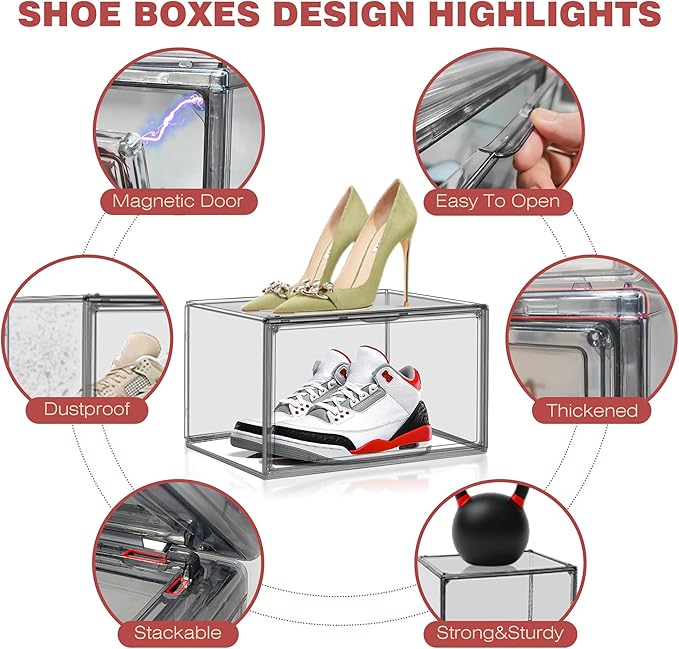 Shoe Organizer for Closet Clear Storage Box Sturdy Plastic Stackable Shoe Rack - Image 3