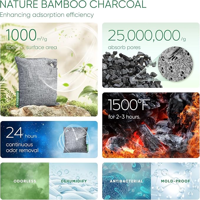 Activated Charcoal Odor Absorber, Large 500g W Hooks Nature Odor Eliminator - Image 3