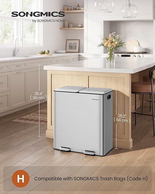 SONGMICS Trash Can, 2 x 8 Gallon Double Garbage Can - Image 2