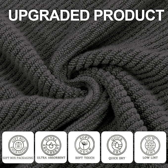 VOOVA & MOVAS Gray Hand Towels for Bathroom, Large 18" x 28" - Image 2
