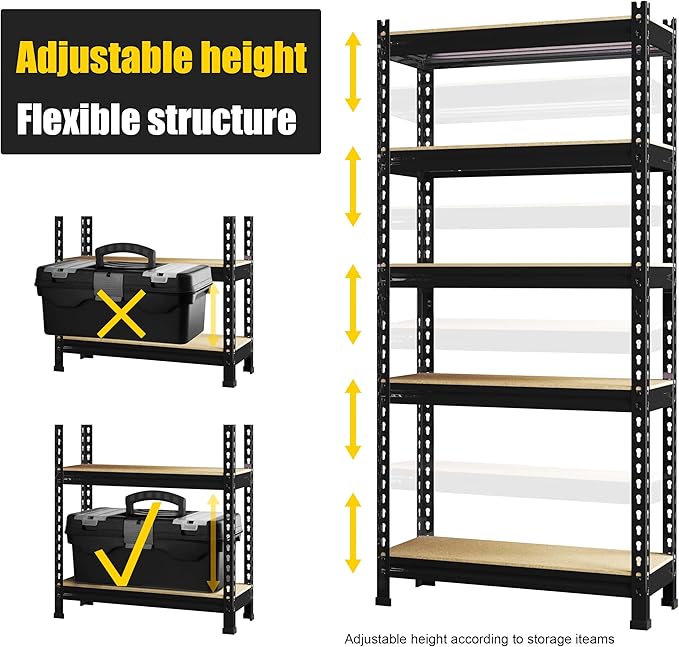 PrimeZone Storage Shelves 4 Pack 5 Tier Adjustable Garage Storage Shelving - Image 6