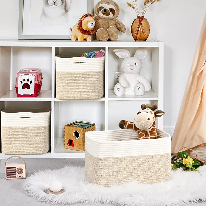 Shelf Baskets for Organizing, Woven Storage Basket for Shelves, Cotton Rope - Image 5