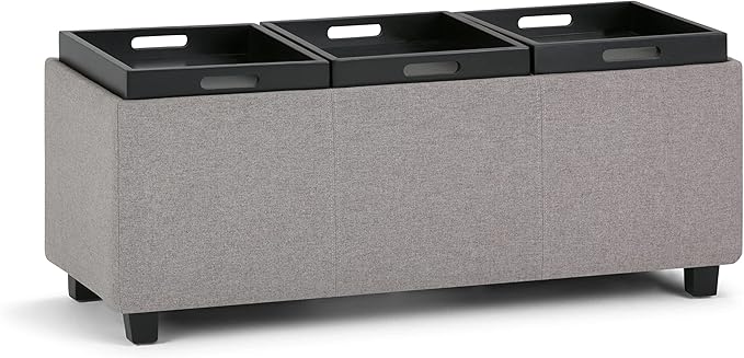 SIMPLIHOME Avalon 42 inch Wide Contemporary Rectangle Storage Ottoman in Cloud - Image 10