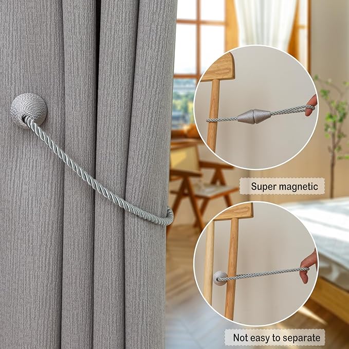 Magnetic Curtain Tiebacks 6 Pack Outdoor Rope Curtain Tie Backs Decorative - Image 4