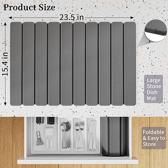 Large Stone Dish Drying Mats for Kitchen Counter – Foldable Quick Dry Stone Mat - Image 2