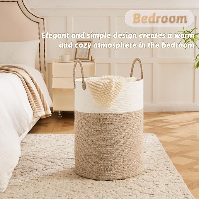Laundry Basket, Woven Cotton Rope Laundry Hamper, 60L - Image 4
