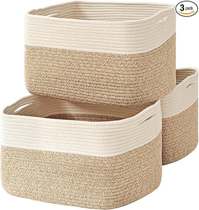 Large Storage Baskets for Organizing Shelves, Woven Cotton Rope Bins for Baby by ICERZCZ