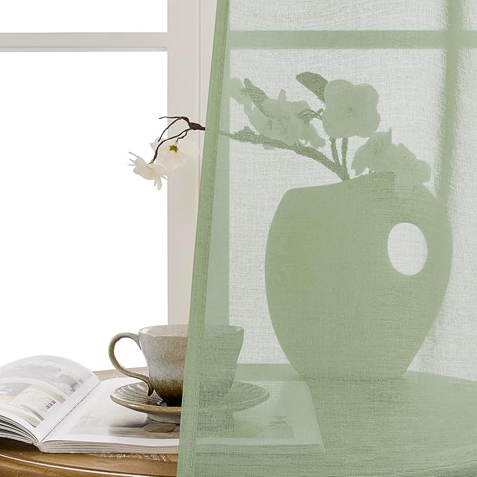 Tollpiz Sheer Door Curtains Closet Linen Textured Curtain Sheers Doorway Light - Image 9