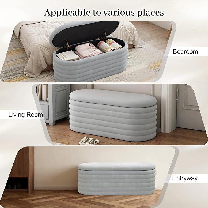 Storage Ottoman Bench, Upholstered Fabric Storages Benches End of Bed Stool - Image 8